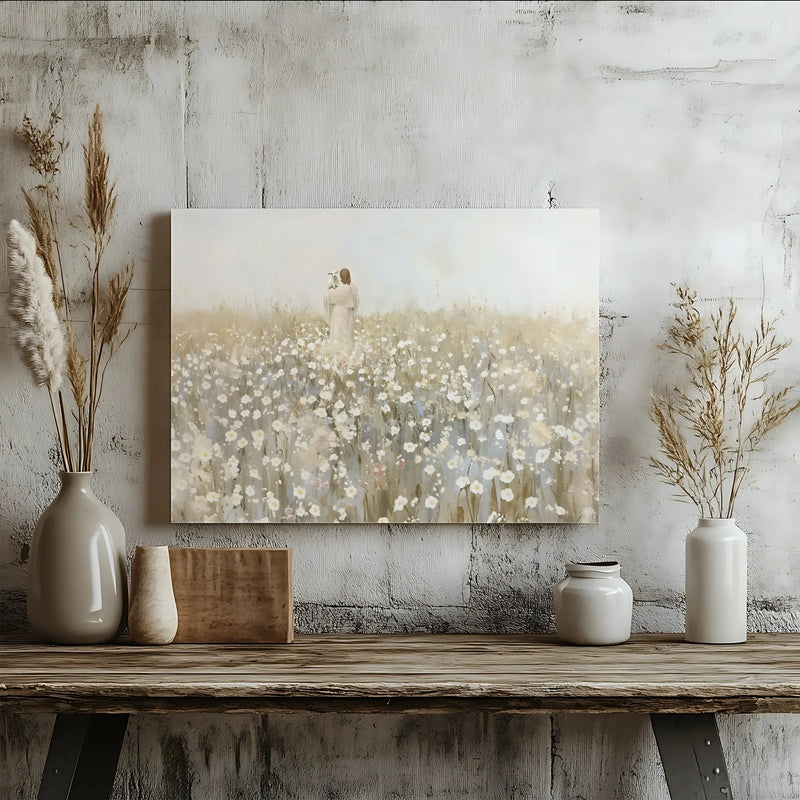 Jesus The Good Shepherd Canvas | Floral Field Wall Art | Premium Gallery Wrap Print | Religious Home Decor Gift
