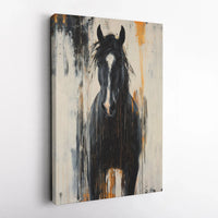 Black Horse Canvas Wall Art | Abstract Dripping Paint Equestrian Decor | Premium Gallery Wrap Print | Modern Farmhouse Living Room Gift
