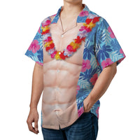 Funny Six Pack Abs Hawaiian Shirt | Tropical Lei Floral Print | Lightweight Woven Polyester | Unique Summer Vacation Gift For Men