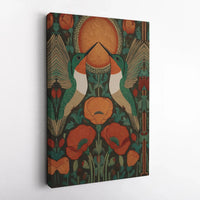 Art Nouveau Canvas Print | Hummingbird And Poppy Botanical Illustration | 1.25 Inch Gallery Wrap Wall Art | Elegant Home Decor Gift For Nature Lovers