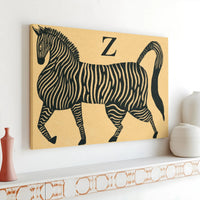 Zebra Wall Art Print | Mid-Century Modern Animal Block Print | Premium Gallery Wrap Canvas | Nursery Or Office Home Decor