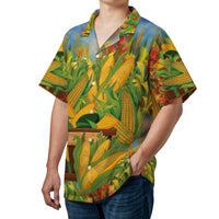 Corn Hawaiian Shirt | Farm Fresh Harvest Print | Lightweight Woven Polyester | Unique Summer Gift for Farmers and Gardeners