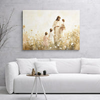 Jesus With Children Canvas Wall Art | Watercolor Religious Painting | Premium Gallery Wrap Print | Christian Home Decor Gift