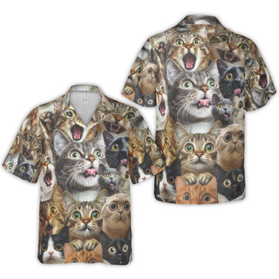 Funny Cat Face Hawaiian Shirt | Cute Kitten Collage Print | Lightweight Wrinkle-Resistant Polyester | Quirky Gift for Cat Lovers