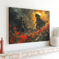 Knight Fantasy Wall Art | Epic Duel in Field of Red Poppies | Premium 1.25-Inch Gallery Wrap Canvas | Medieval Home Decor Gift