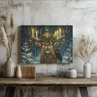 Christmas Stag Canvas Print | Whimsical Deer With Candles And Black Cat | Premium Gallery Wrapped Wall Art | Festive Winter Home Decor Gift