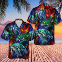 Psychedelic Sea Turtle Hawaiian Shirt | Vibrant Tropical Print | Moisture-Wicking Polyester | Beach Vacation Gift For Men
