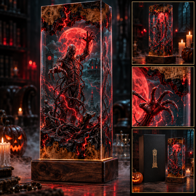 Crimson Moon Wraith Story Cube Resin Lamp