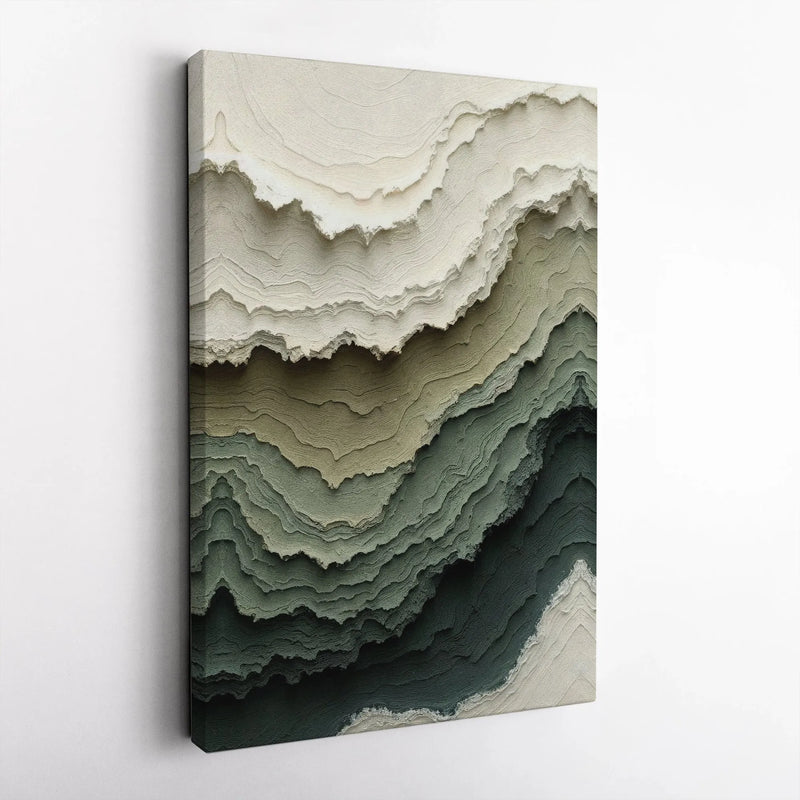 Abstract Layered Topography Canvas Art | Sage Green and Cream Minimalist Wall Decor | Premium 1.25" Gallery Wrap | Modern Home Office Gift