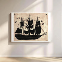 Sailing Ship Canvas Wall Art | Woodcut Style Nautical Decor | Premium 1.25 Inch Gallery Wrap | Ready To Hang Office Or Home Gift