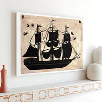 Sailing Ship Canvas Wall Art | Woodcut Style Nautical Decor | Premium 1.25 Inch Gallery Wrap | Ready To Hang Office Or Home Gift