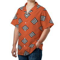 Geometric Diamond Hawaiian Shirt | Burnt Orange Abstract Print | Wrinkle-Resistant Woven Polyester | Premium Summer Vacation Beach Wear