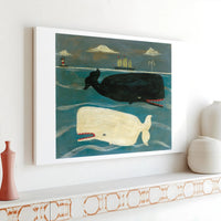 Whale Wall Art Canvas | Folk Art Nautical Ocean Painting | Premium Gallery Wrapped Decor | Coastal Living Room Gift for Sea Life Lovers