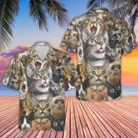 Funny Cat Face Hawaiian Shirt | Cute Kitten Collage Print | Lightweight Wrinkle-Resistant Polyester | Quirky Gift for Cat Lovers