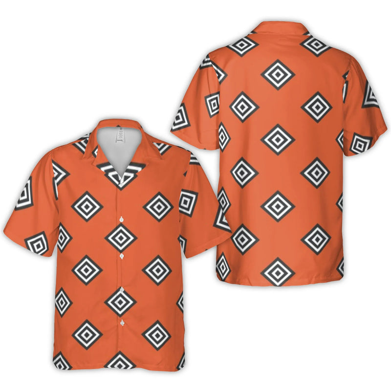 Geometric Diamond Hawaiian Shirt | Burnt Orange Abstract Print | Wrinkle-Resistant Woven Polyester | Premium Summer Vacation Beach Wear