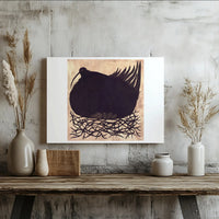Nesting Bird Canvas Art | Woodcut Style Black and Gold Wall Decor | Premium 1.25 Inch Gallery Wrap | Unique Bird Lover Gift for Modern Home