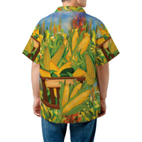 Corn Hawaiian Shirt | Farm Fresh Harvest Print | Lightweight Woven Polyester | Unique Summer Gift for Farmers and Gardeners