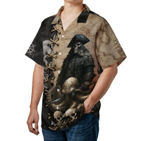 Pirate Captain Hawaiian Shirt | Skeleton Kraken Octopus Graphic | Premium Wrinkle-Resistant Woven Polyester | Unique Gift for Nautical Enthusiasts