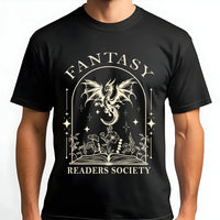 Fantasy Readers Society T-Shirt | Magical Dragon Book Art | Premium 100% Cotton Tee | Gift for Book Lovers and Fantasy Readers