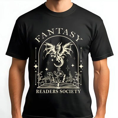 Fantasy Readers Society T-Shirt | Magical Dragon Book Art | Premium 100% Cotton Tee | Gift for Book Lovers and Fantasy Readers