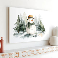 Watercolor Snowman Wall Art | Winter Forest Christmas Canvas Print | Premium Gallery Wrap Decor | Holiday Seasonal Gift for Home