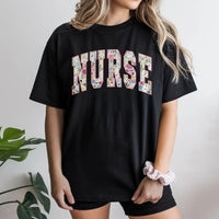 Floral Nurse T-Shirt | Botanical Varsity Letter Design | Premium 100% Cotton | Appreciation Gift for Registered Nurses & Nursing Students