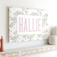 Hallie Name Wall Art | Floral Rose Vine & Butterfly Decor | Premium 1.25-Inch Gallery Wrap Canvas | Personalized Gift for Girl or Nursery