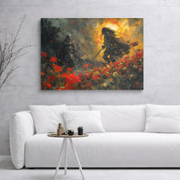 Knight Fantasy Wall Art | Epic Duel in Field of Red Poppies | Premium 1.25-Inch Gallery Wrap Canvas | Medieval Home Decor Gift