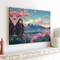 Samurai Otter Canvas Wall Art | Mount Fuji & Cherry Blossoms Design | Premium Gallery Wrap Wooden Frame | Unique Japan-Inspired Home Decor Gift