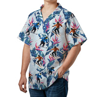 Skiing Hawaiian Shirt | Tropical Bird Of Paradise Floral Print | Premium Lightweight Polyester | Unique Winter Sports Gift For Men