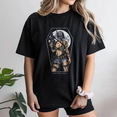 Tactical Girl T-Shirt | Armed Warrior Helmet Graphic | 100% Cotton Premium Tee | Edgy Military Inspired Gift For Her