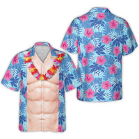 Funny Six Pack Abs Hawaiian Shirt | Tropical Lei Floral Print | Lightweight Woven Polyester | Unique Summer Vacation Gift For Men