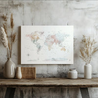 Watercolor World Map Canvas Print | Earthy Tones Geographic Wall Art | 1.25-Inch Gallery Wrap Frame | Modern Home & Office Decor Gift