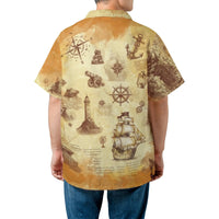 Pirate Treasure Map Hawaiian Shirt | Vintage Nautical Print Ship & Compass Design | Breathable Polyester Fabric | Unique Summer Gift for Men