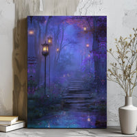 Enchanted Forest Canvas Wall Art | Magical Glowing Lanterns Path | Premium Gallery Wrapped Decor | Fantasy Room Gift for Nature Lovers