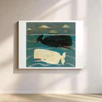 Whale Wall Art Canvas | Folk Art Black and White Sperm Whale Nautical Print | Premium 1.25 Inch Gallery Wrap | Coastal Home Decor for Ocean Lovers