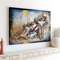 Speedway Motorcycle Racing Wall Art | Swedish Flag Grunge Sports Print | Premium Gallery Wrap Canvas | Gift for Motorsport Enthusiasts