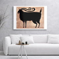 Black Goat Wall Art | Minimalist Stylized Folk Animal Print | 1.25 Inch Gallery Wrap Canvas | Unique Farmhouse Decor Gift