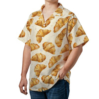 Croissant Hawaiian Shirt | All-Over Food Pattern | Lightweight Woven Polyester | Fun Tropical Beach Vacation Gift for Foodies