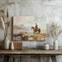 Western Cowboy Painting Canvas | Horseback Mountain Landscape Art | Premium Gallery Wrap Print | Rustic Home Decor Gift for Him