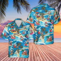 Surfing Santa Hawaiian Shirt | Tropical Christmas Beach Print | Lightweight Woven Polyester | Fun Holiday Gift For Men
