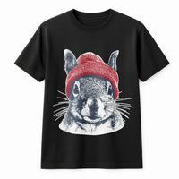 Squirrel T-Shirt | Cute Animal Wearing Red Beanie Illustration | 100% Premium Cotton Tee | Wildlife Lover Gift For Men And Women
