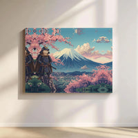 Samurai Otter Canvas Wall Art | Mount Fuji & Cherry Blossoms Design | Premium Gallery Wrap Wooden Frame | Unique Japan-Inspired Home Decor Gift