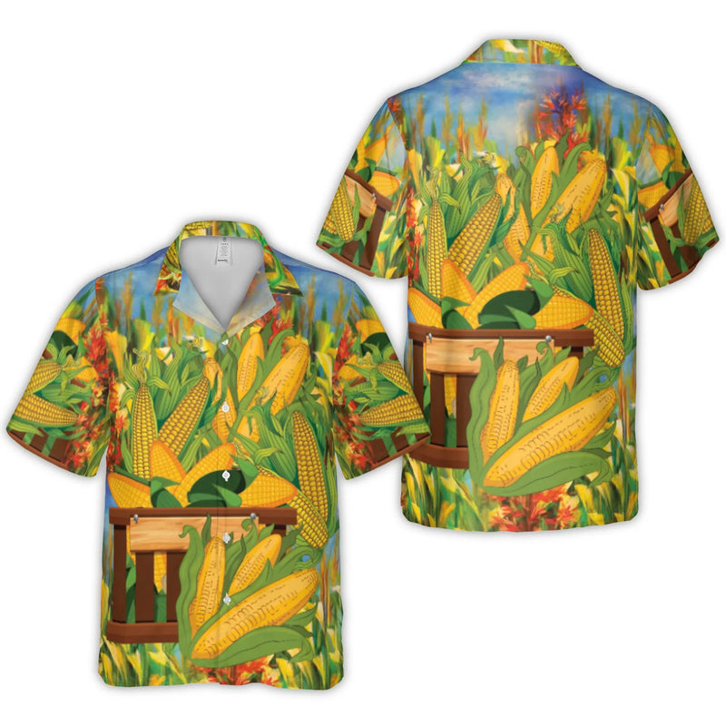 Corn Hawaiian Shirt | Farm Fresh Harvest Print | Lightweight Woven Polyester | Unique Summer Gift for Farmers and Gardeners