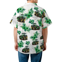 Tractor Hawaiian Shirt | Tropical Floral Farm Equipment Print | Lightweight Woven Polyester | Unique Farmer Gift for Men