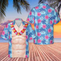 Funny Six Pack Abs Hawaiian Shirt | Tropical Lei Floral Print | Lightweight Woven Polyester | Unique Summer Vacation Gift For Men