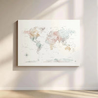 Watercolor World Map Canvas Print | Earthy Tones Geographic Wall Art | 1.25-Inch Gallery Wrap Frame | Modern Home & Office Decor Gift