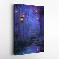 Enchanted Forest Canvas Wall Art | Magical Glowing Lanterns Path | Premium Gallery Wrapped Decor | Fantasy Room Gift for Nature Lovers
