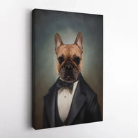French Bulldog Canvas Wall Art | Dapper Dog in Tuxedo Portrait | Premium Gallery Wrap Decor | Unique Gift for Dog Lovers & Pet Owners
