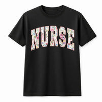 Floral Nurse T-Shirt | Botanical Varsity Letter Design | Premium 100% Cotton | Appreciation Gift for Registered Nurses & Nursing Students